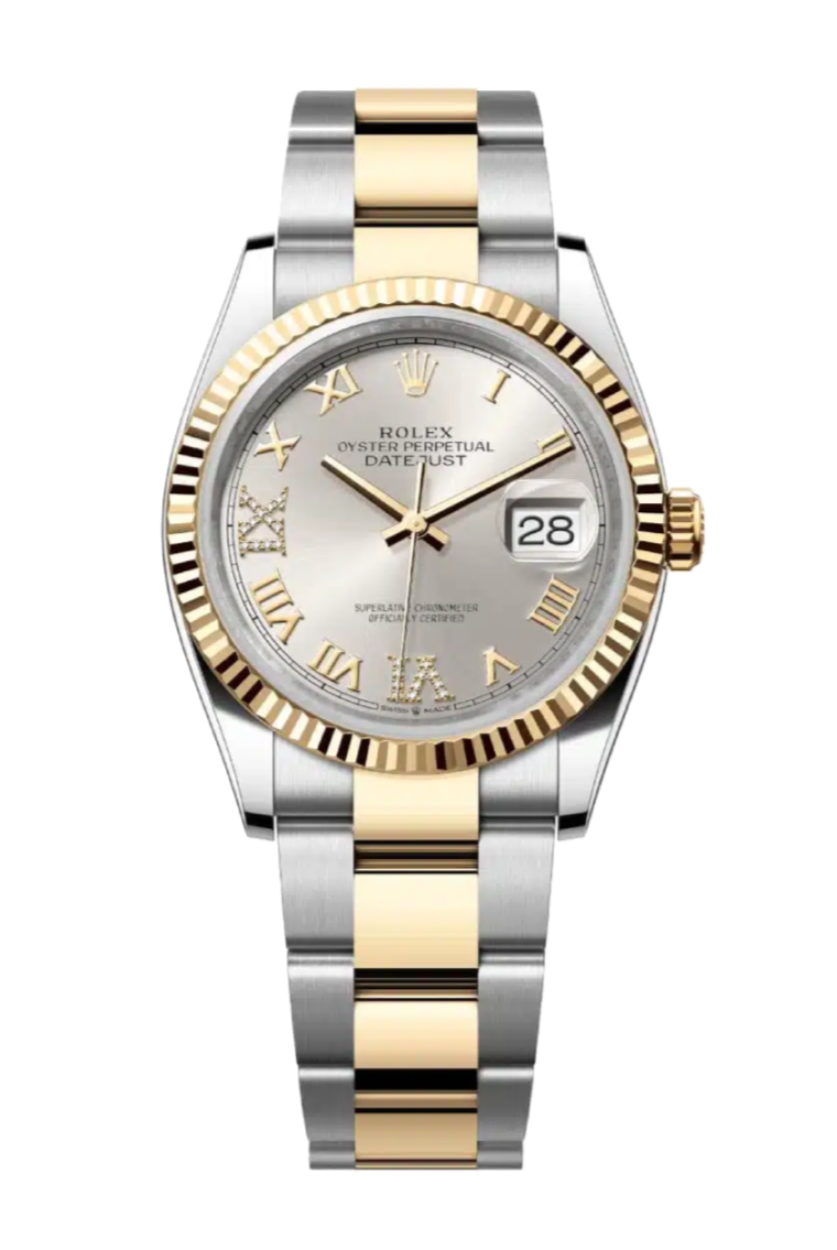 Rolex Datejust 126233 Diamond Silver Fluted 36mm Oyster Yellow Gold / Stainless Steel