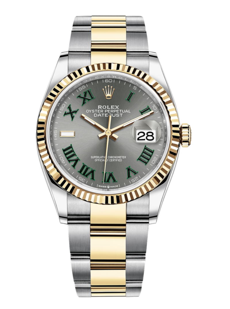 Rolex Datejust 126233 Slate Wimbledon Fluted 36mm Oyster Yellow Gold / Stainless Steel