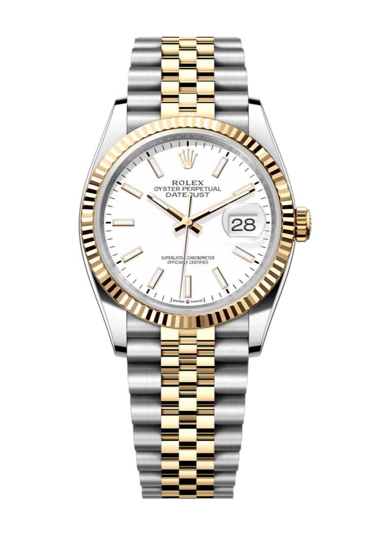 Rolex Datejust 126233 White Index Fluted 36mm Jubilee Yellow Gold / Stainless Steel