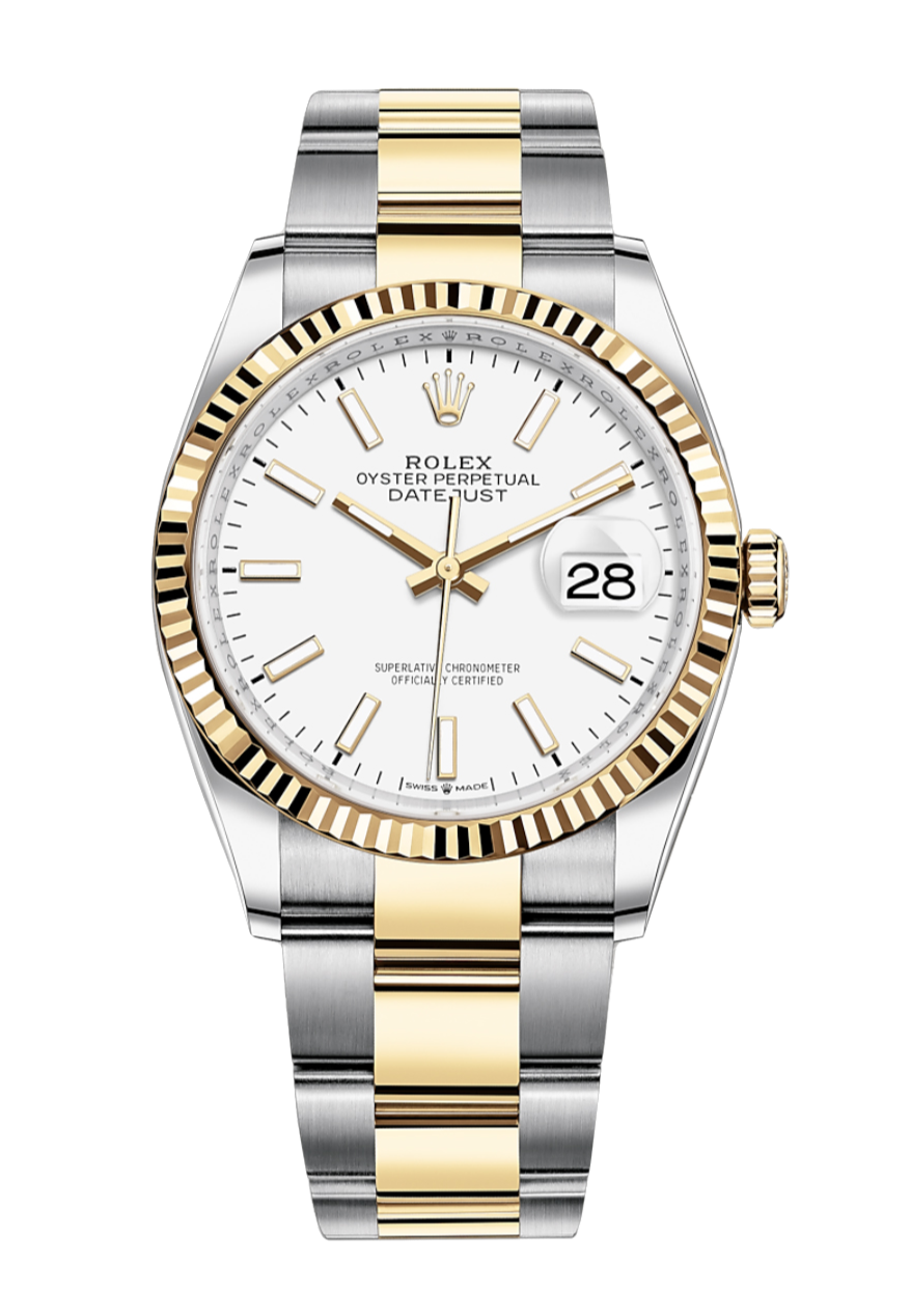 Rolex Datejust 126233 White Index Fluted 36mm Oyster Yellow Gold / Stainless Steel