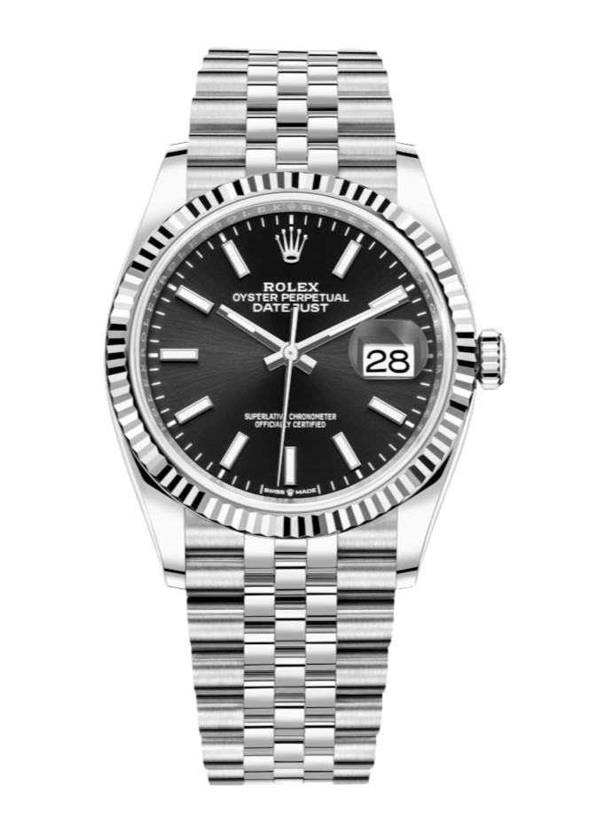 Rolex Datejust 126234 Black Index Fluted 36mm Jubilee Stainless Steel