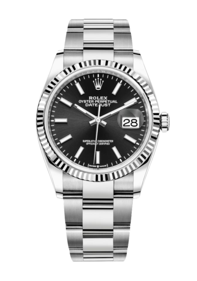 Rolex Datejust 126234 Black Index Fluted 36mm Oyster Stainless Steel