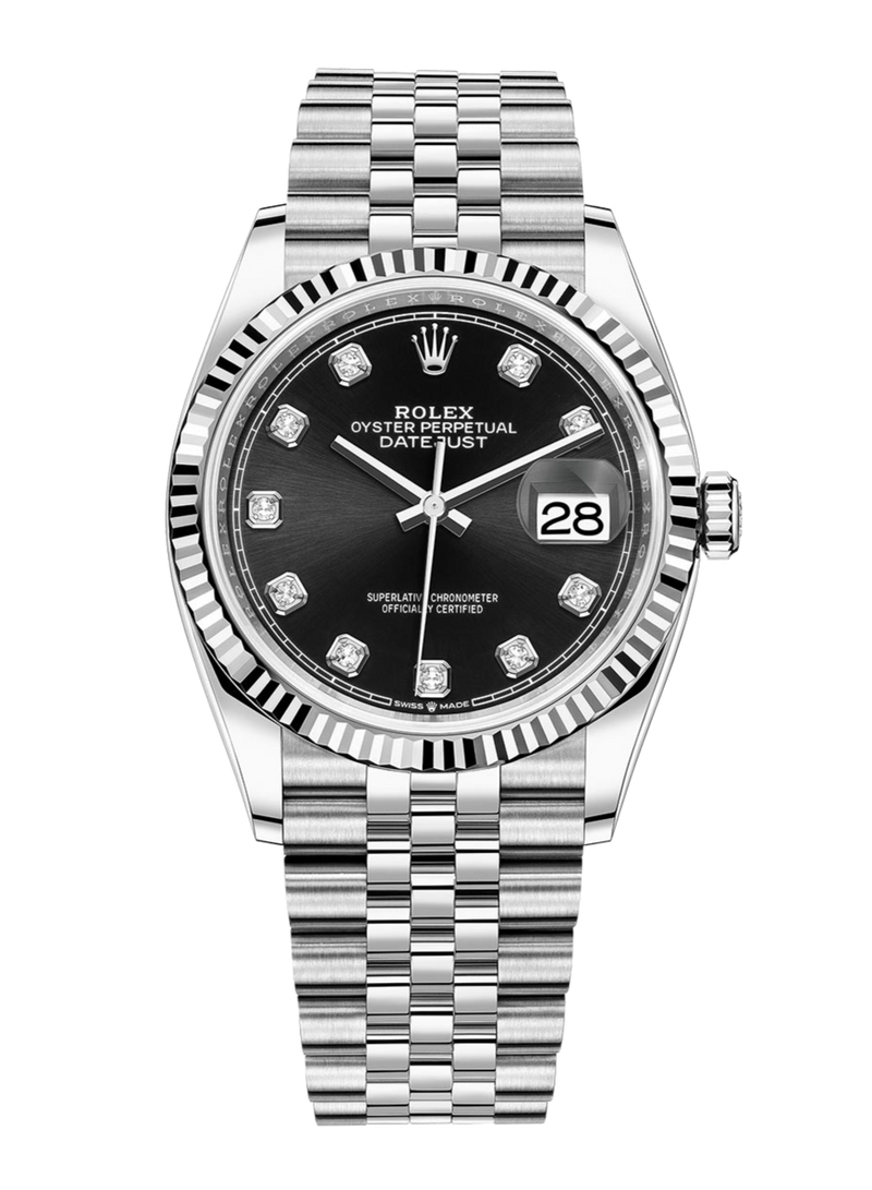 Rolex Datejust 126234 Diamond Black Fluted 36mm Jubilee Stainless Steel