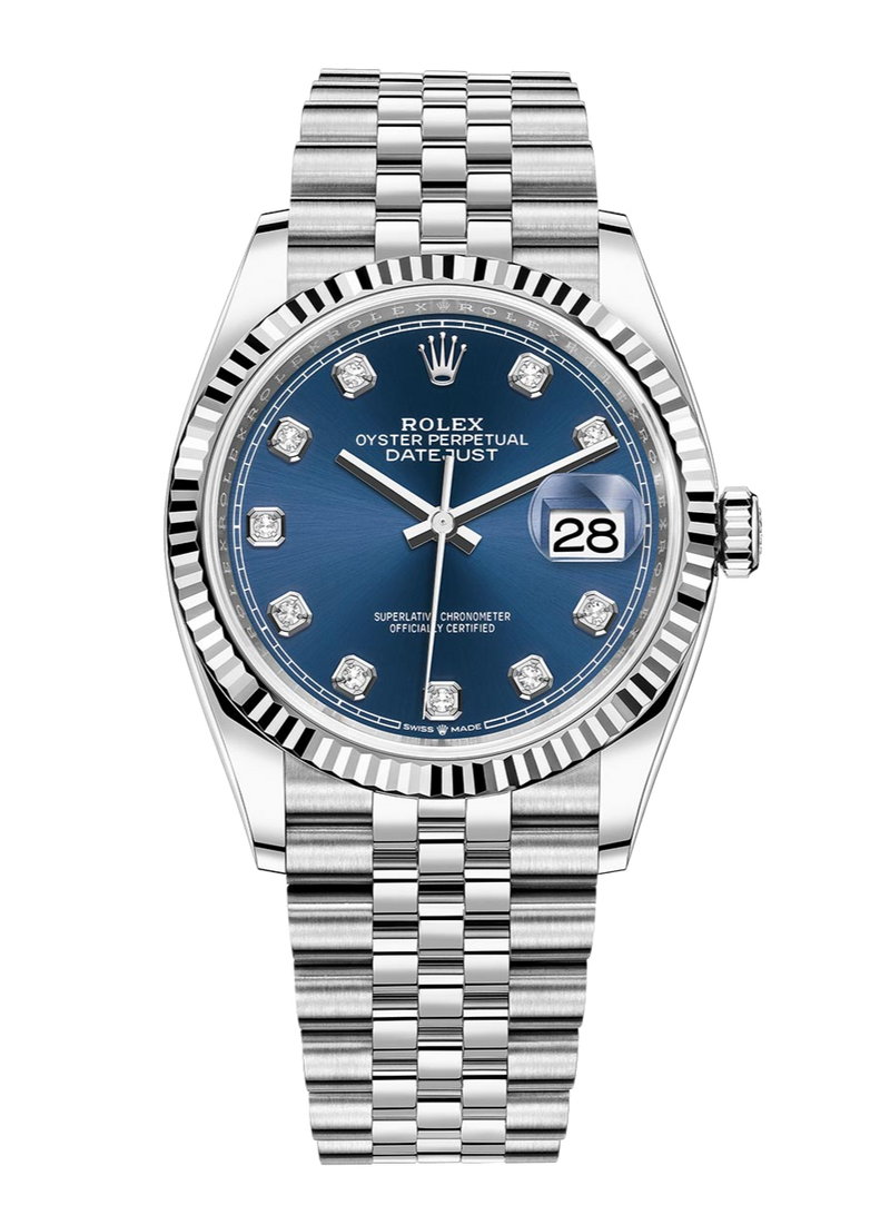 Rolex Datejust 126234 Diamond Blue Fluted 36mm Jubilee Stainless Steel