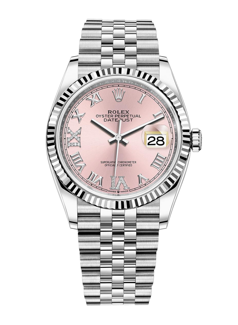 Rolex Datejust 126234 Diamond Pink Roman Fluted 36mm Jubilee Stainless Steel