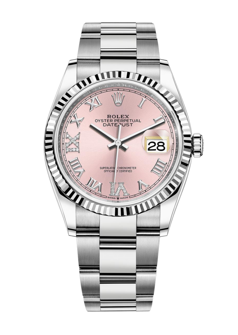 Rolex Datejust 126234 Diamond Pink Roman Fluted 36mm Oyster Stainless Steel