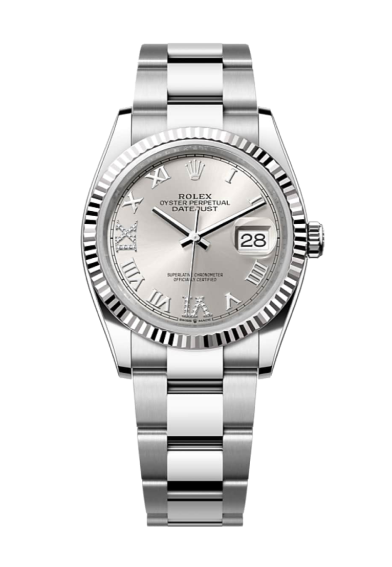 Rolex Datejust 126234 Diamond Silver Roman Fluted 36mm Oyster Stainless Steel