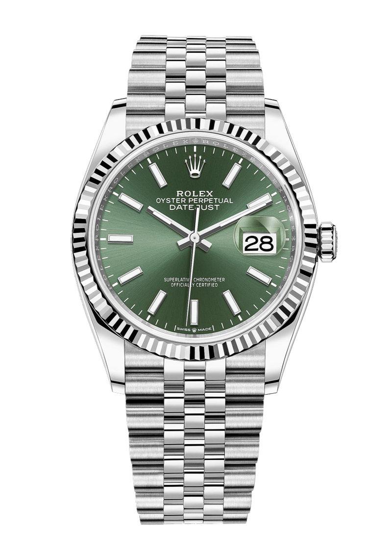 Rolex Datejust 126234 Green Index Fluted 36mm Jubilee Stainless Steel