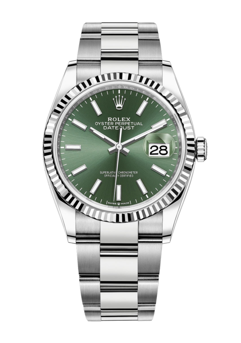 Rolex Datejust 126234 Green Index Fluted 36mm Oyster Stainless Steel