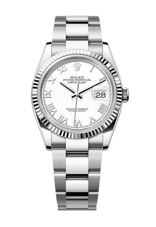 Rolex Datejust 126234 White Roman Fluted 36mm Oyster Stainless Steel
