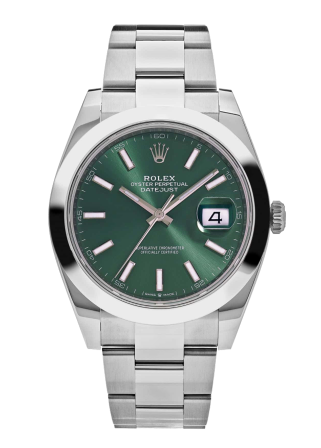 Rolex Datejust 126300 Green Stick Smooth 41mm Oyster Stainless Steel