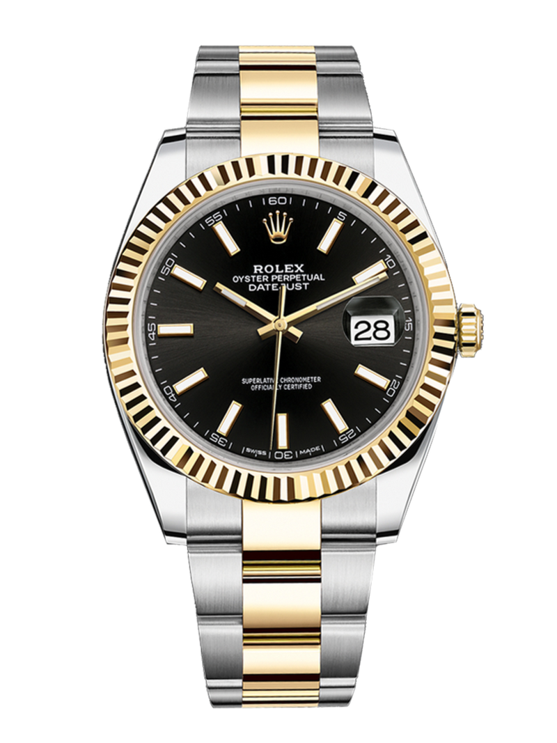 Rolex Datejust 126333 Black Stick Fluted 41mm Oyster Yellow Gold / Stainless Steel