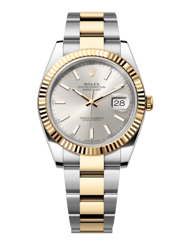 Rolex Datejust 126333 Silver Stick Fluted 41mm Oyster Yellow Gold / Stainless Steel