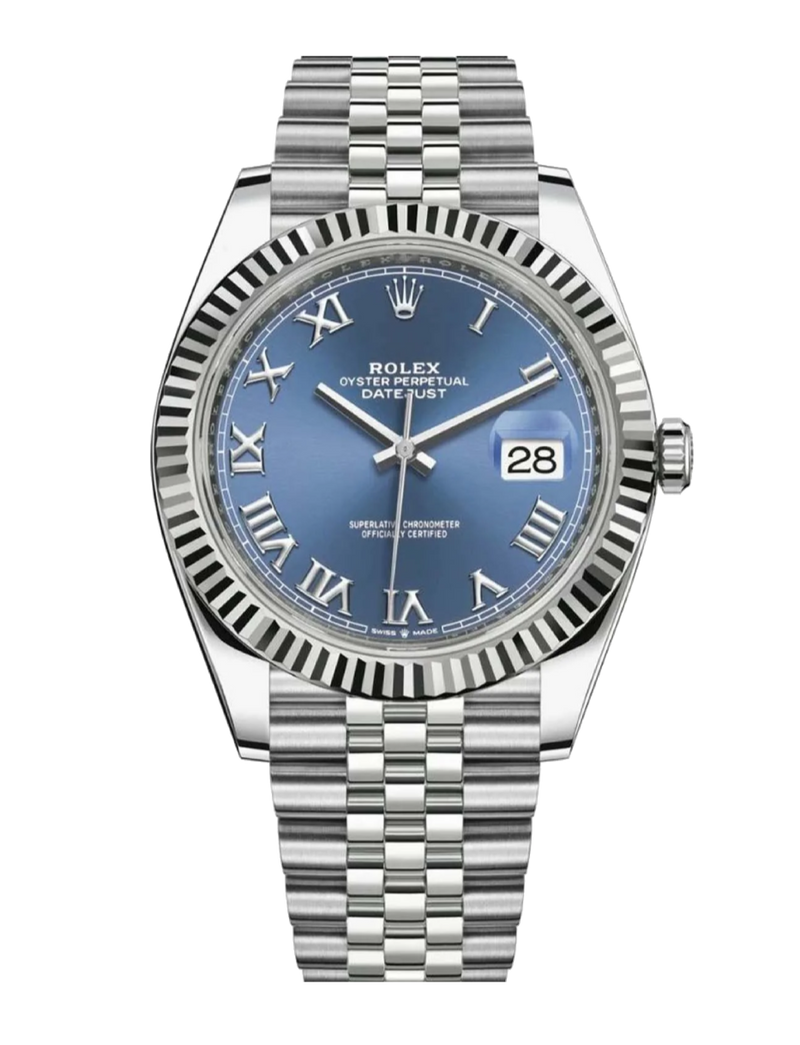 Rolex Datejust 126334 Azzurro Blue Roman Fluted 41mm Jubilee Stainless Steel