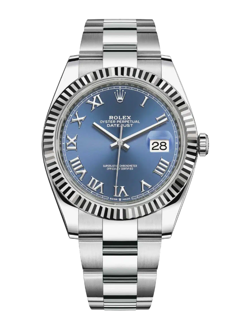 Rolex Datejust 126334 Azzurro Blue Roman Fluted 41mm Oyster Stainless Steel