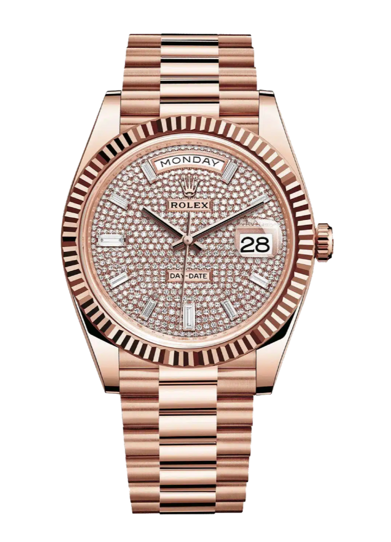 Rolex Day-Date 228235 Baguette Diamond Pave 40mm President Rose Gold