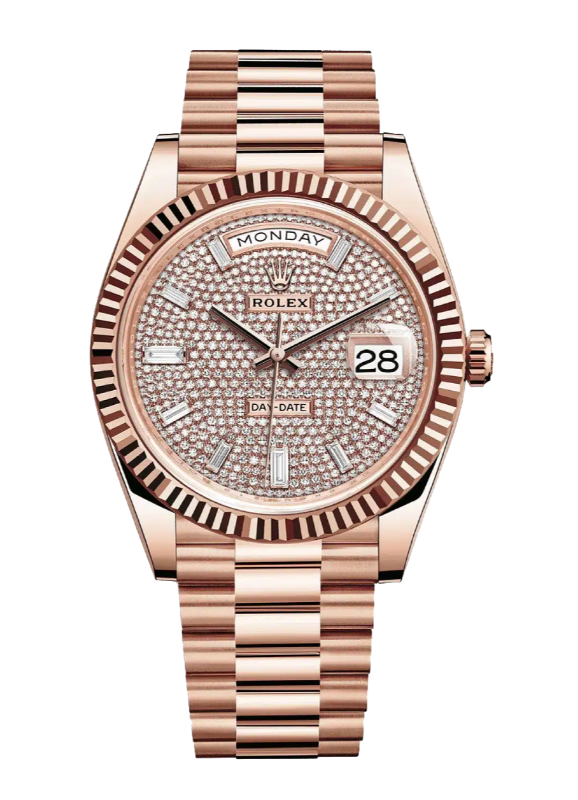 Rolex Day-Date 228235 Baguette Diamond Pave 40mm President Rose Gold
