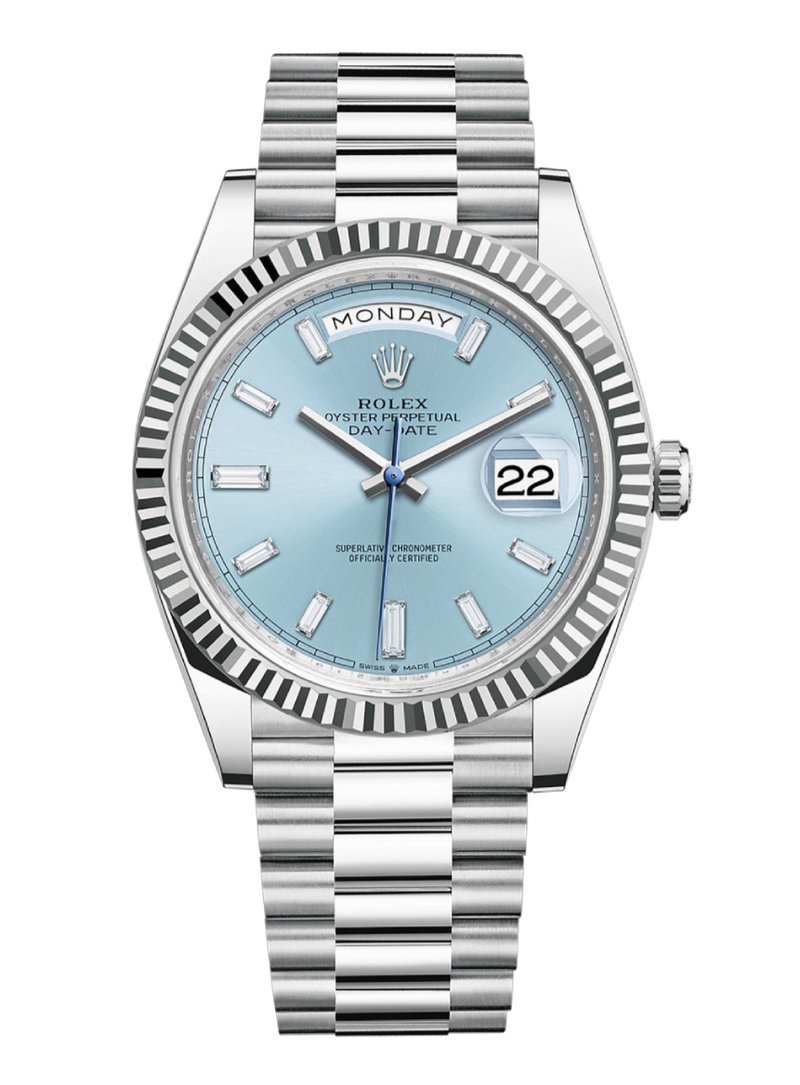 Rolex Day-Date 228236 Baguette Diamond Ice Blue 40mm President Platinum