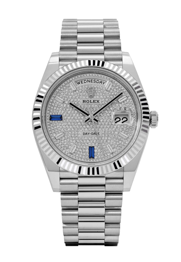 Rolex Day-Date 228236 Baguette Diamond Pave Sapphire 40mm President Platinum