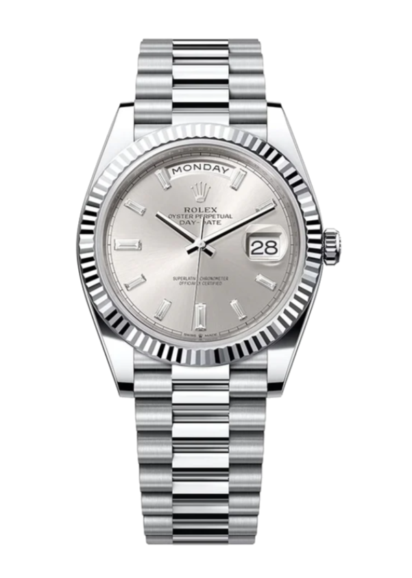 Rolex Day-Date 228236 Baguette Diamond Silver 40mm President Platinum