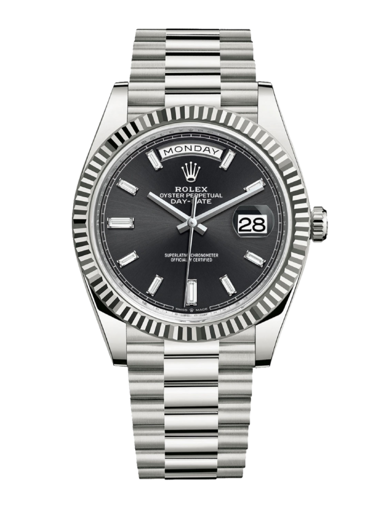 Rolex Day-Date 228239 Baguette Black 40mm President White Gold