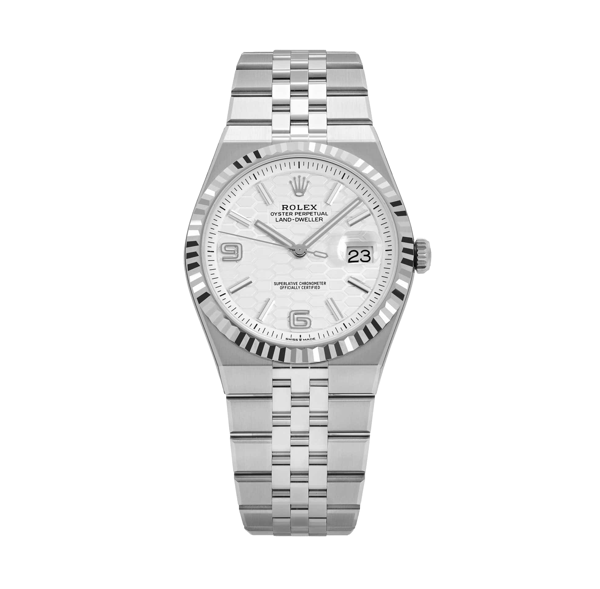 Rolex Land-Dweller 127334 White Index Fluted 40mm Oyster Stainless Steel