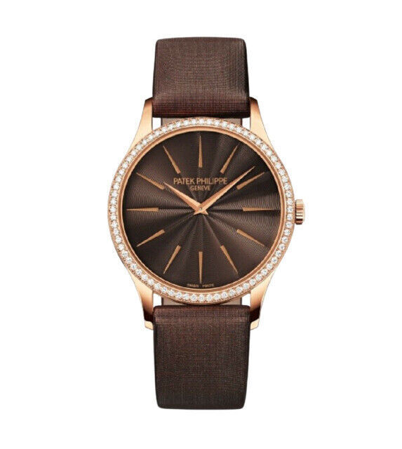 Patek Philippe Calatrava Rose Gold Brown Dial Diamond Ladies Watch 4897R